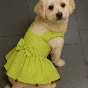 Green Dog Dress with Bow – Cute Pet Outfit for Small Dogs